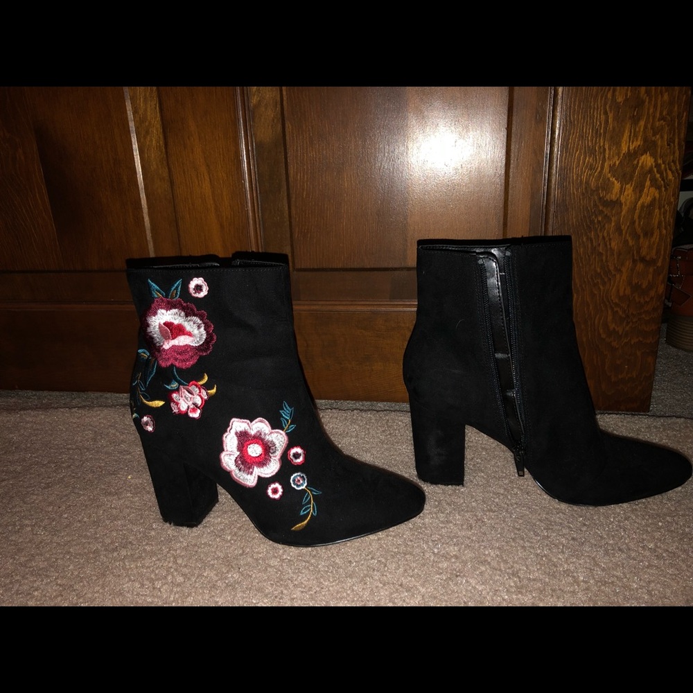 Embroidered black booties